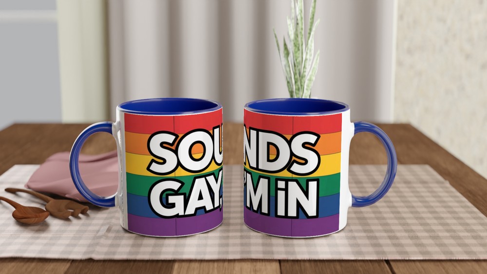 Sounds Gay I'm In Mug | Funny Pride Gift | Bold Rainbow Typography Mug | Queer Best Friend Birthday Present — view 4