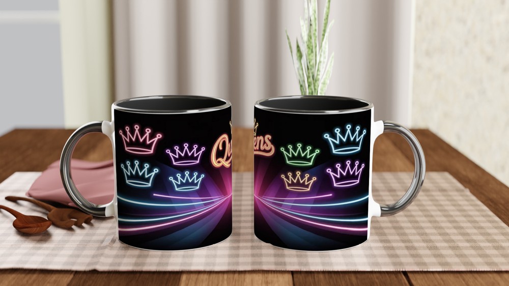 Queens Neon Crowns Retro Mug — view 9