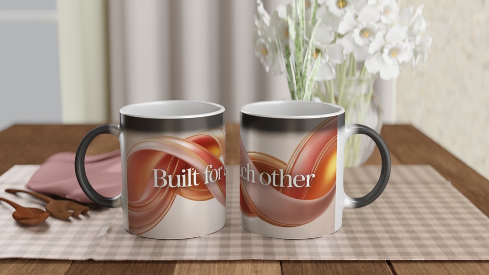 Anniversary Mug | Built For Each Other Romantic Gift | Couples Valentines Present | Abstract Interlocking Shapes Mug — view 3