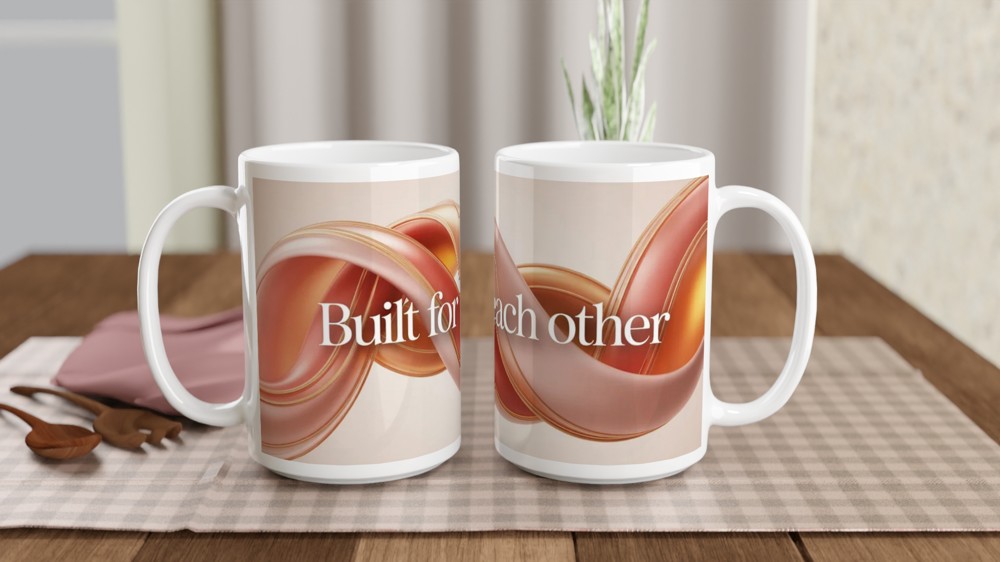 Anniversary Mug | Built For Each Other Romantic Gift | Couples Valentines Present | Abstract Interlocking Shapes Mug — view 2