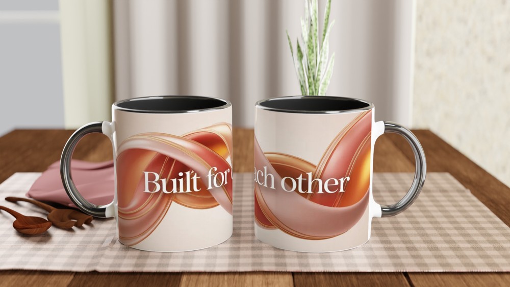 Anniversary Mug | Built For Each Other Romantic Gift | Couples Valentines Present | Abstract Interlocking Shapes Mug — view 9