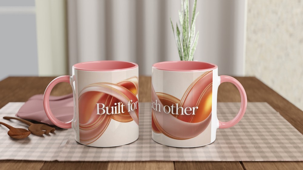 Anniversary Mug | Built For Each Other Romantic Gift | Couples Valentines Present | Abstract Interlocking Shapes Mug — view 6