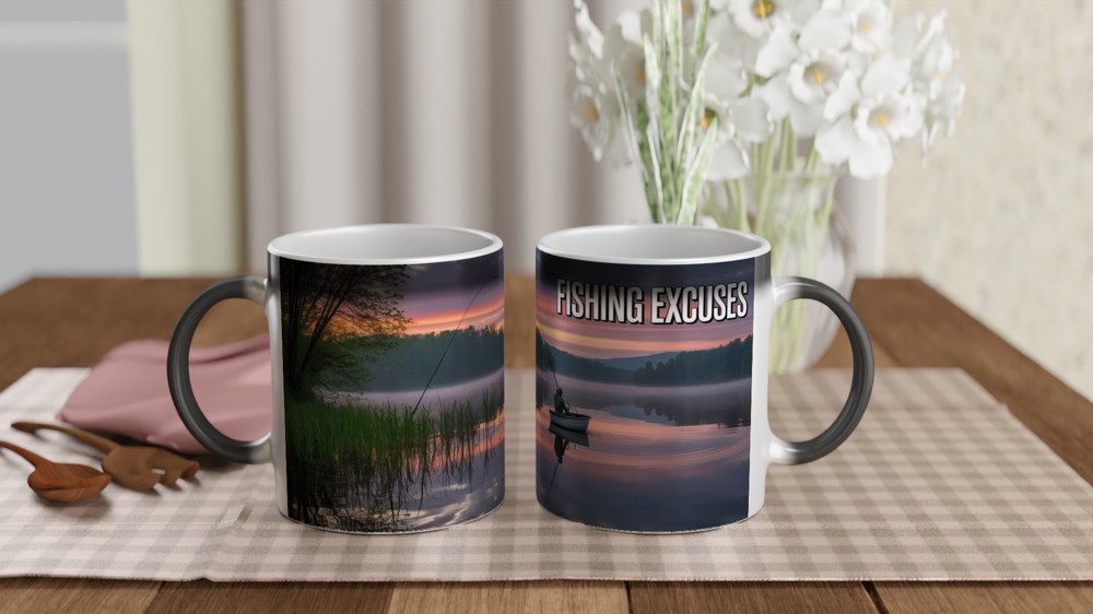 Fishing Excuses Mug | Lakeside Dawn Scene | Funny Fishing Gift for Him | Father's Day Dad Present — view 3