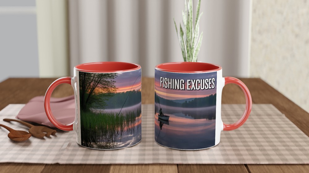 Fishing Excuses Mug | Lakeside Dawn Scene | Funny Fishing Gift for Him | Father's Day Dad Present — view 7