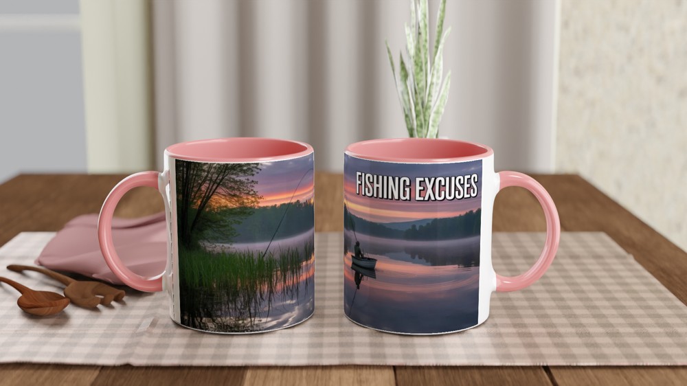 Fishing Excuses Mug | Lakeside Dawn Scene | Funny Fishing Gift for Him | Father's Day Dad Present — view 6