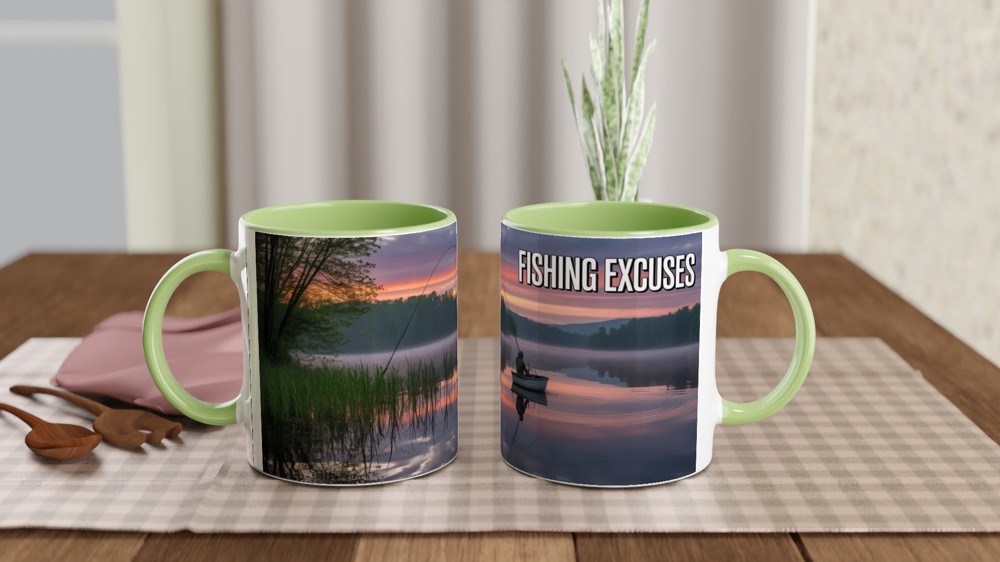 Fishing Excuses Mug | Lakeside Dawn Scene | Funny Fishing Gift for Him | Father's Day Dad Present — view 5