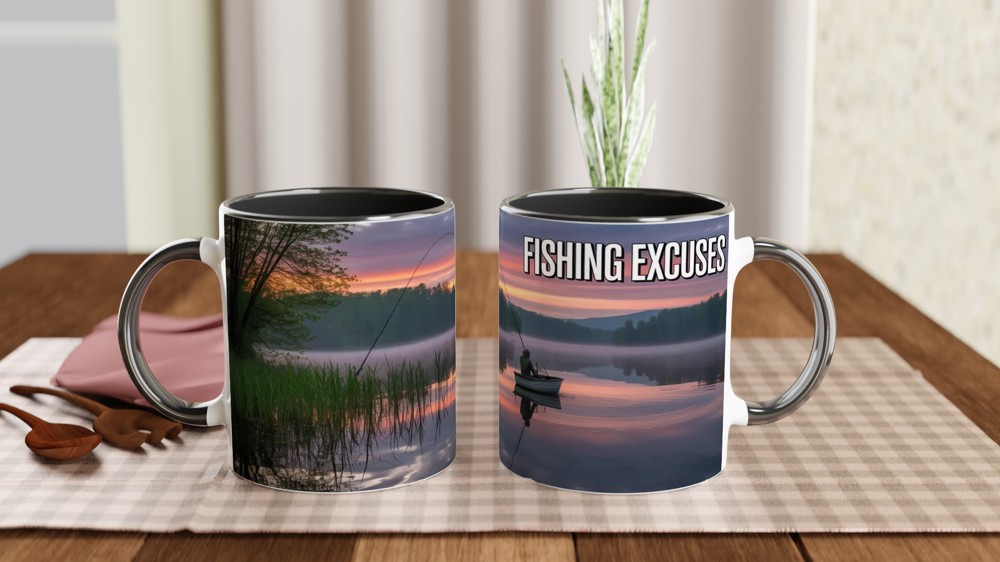 Fishing Excuses Mug | Lakeside Dawn Scene | Funny Fishing Gift for Him | Father's Day Dad Present — view 9