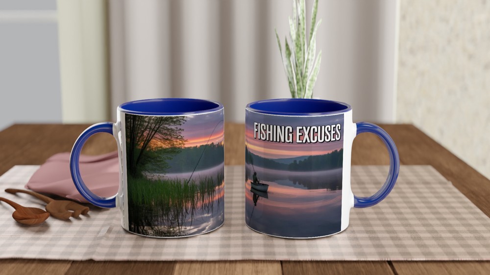 Fishing Excuses Mug | Lakeside Dawn Scene | Funny Fishing Gift for Him | Father's Day Dad Present — view 4