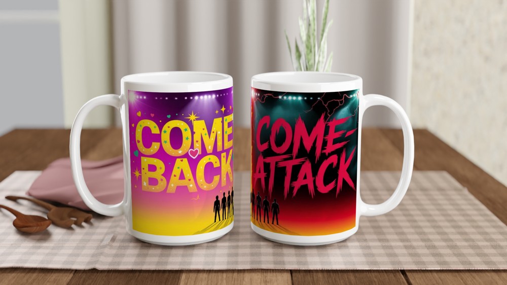 Comeback Come-Attack Boy Band Silhouette Split Design Mug — view 2