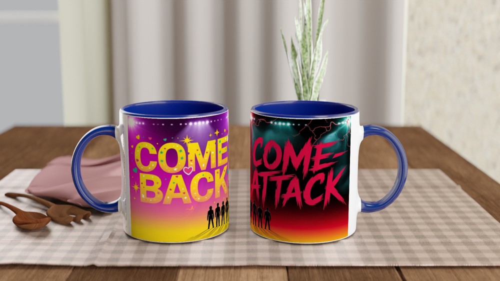 Comeback Come-Attack Boy Band Silhouette Split Design Mug — view 4