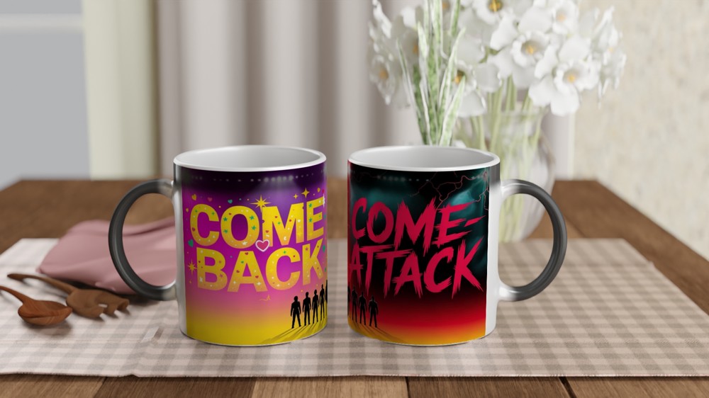 Comeback Come-Attack Boy Band Silhouette Split Design Mug — view 3