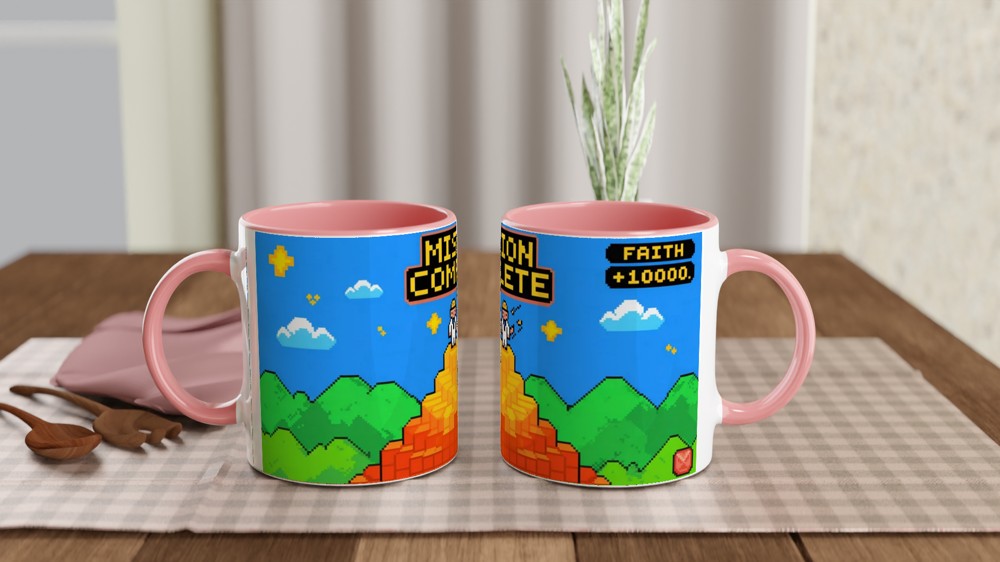 Book of Mormon Mug | Mission Complete Faith +1000 | Funny Gamer Gift for Him | Retro 8-Bit Pixel Art Present — view 6