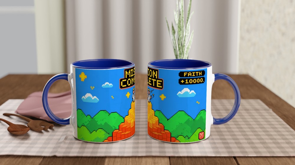 Book of Mormon Mug | Mission Complete Faith +1000 | Funny Gamer Gift for Him | Retro 8-Bit Pixel Art Present — view 4