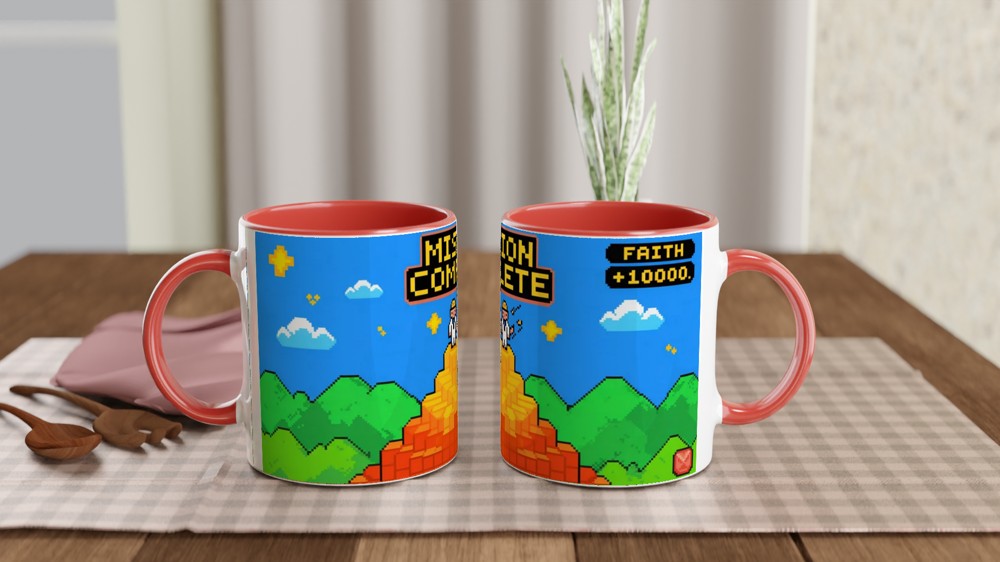 Book of Mormon Mug | Mission Complete Faith +1000 | Funny Gamer Gift for Him | Retro 8-Bit Pixel Art Present — view 7