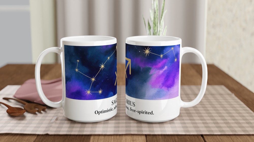 Sagittarius Mug | Zodiac Astrology Gift | Watercolour Constellation Mug | Star Sign Birthday Present for Her or Him — view 2
