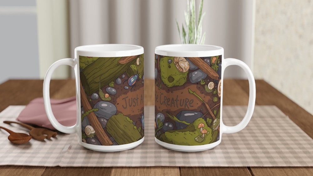 Goblincore Mug | Just A Little Creature Frog Design | Cottagecore Botanical Gift | Cosy Forest Snail Present — view 2