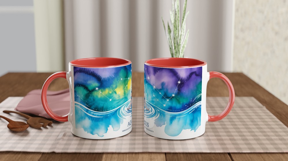 Aquarius Zodiac Mug | Watercolour Water Bearer Constellation Gift | Birthday Present for Her or Him | Astrology Mug — view 7