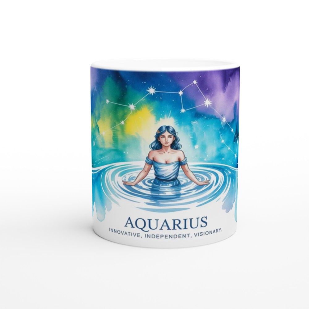 Aquarius Zodiac Mug | Watercolour Water Bearer Constellation Gift | Birthday Present for Her or Him | Astrology Mug — view 11