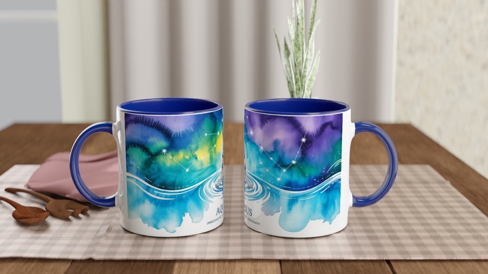 Aquarius Zodiac Mug | Watercolour Water Bearer Constellation Gift | Birthday Present for Her or Him | Astrology Mug — view 4