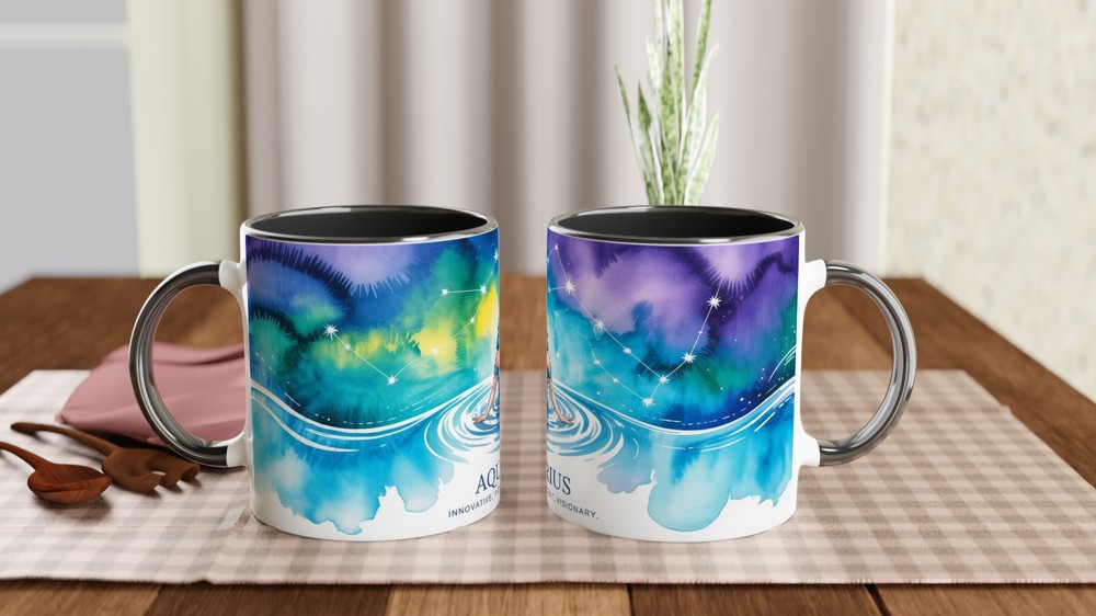 Aquarius Zodiac Mug | Watercolour Water Bearer Constellation Gift | Birthday Present for Her or Him | Astrology Mug — view 9
