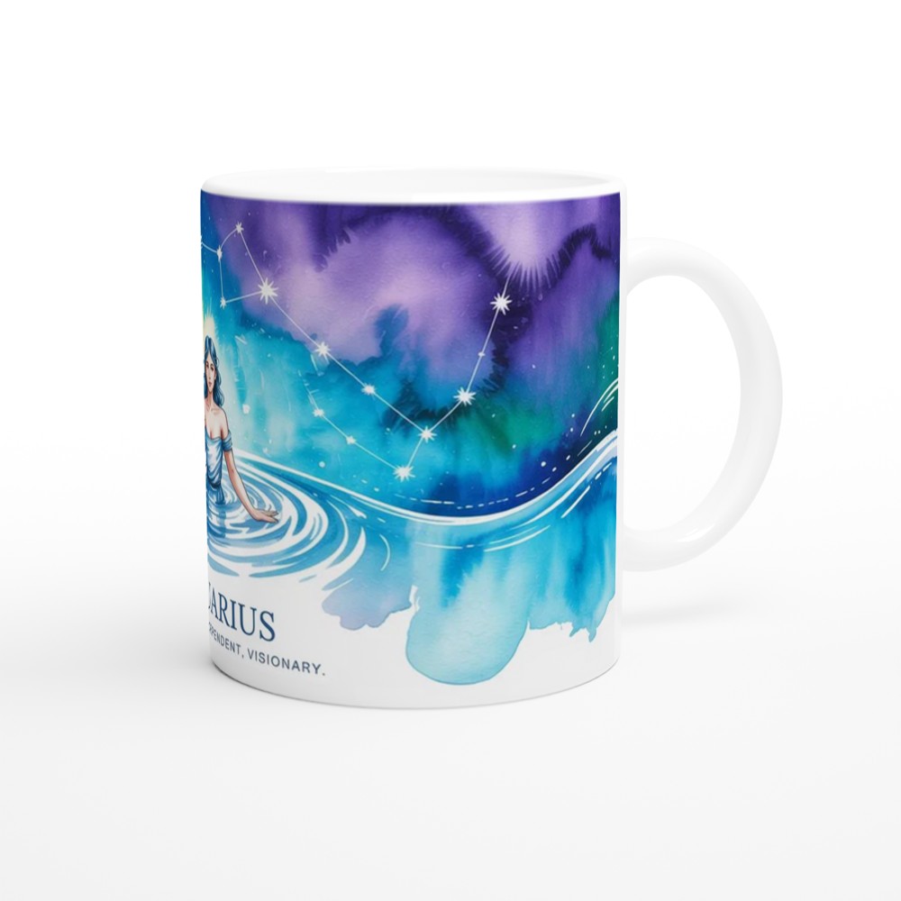 Aquarius Zodiac Mug | Watercolour Water Bearer Constellation Gift | Birthday Present for Her or Him | Astrology Mug — view 12