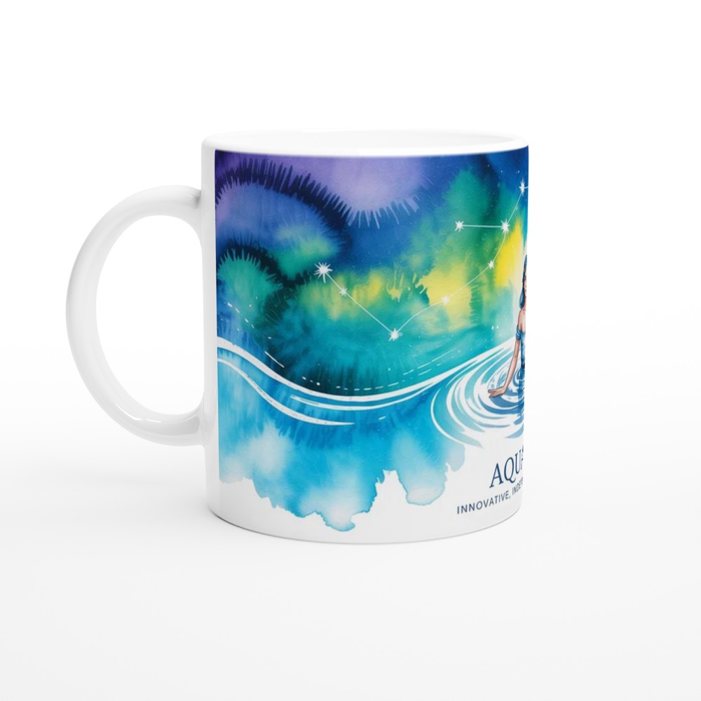 Aquarius Zodiac Mug | Watercolour Water Bearer Constellation Gift | Birthday Present for Her or Him | Astrology Mug — view 10