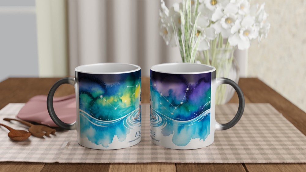 Aquarius Zodiac Mug | Watercolour Water Bearer Constellation Gift | Birthday Present for Her or Him | Astrology Mug — view 3
