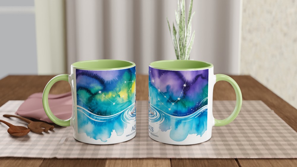 Aquarius Zodiac Mug | Watercolour Water Bearer Constellation Gift | Birthday Present for Her or Him | Astrology Mug — view 5