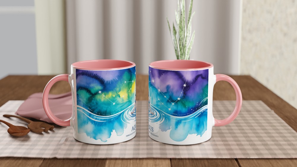 Aquarius Zodiac Mug | Watercolour Water Bearer Constellation Gift | Birthday Present for Her or Him | Astrology Mug — view 6