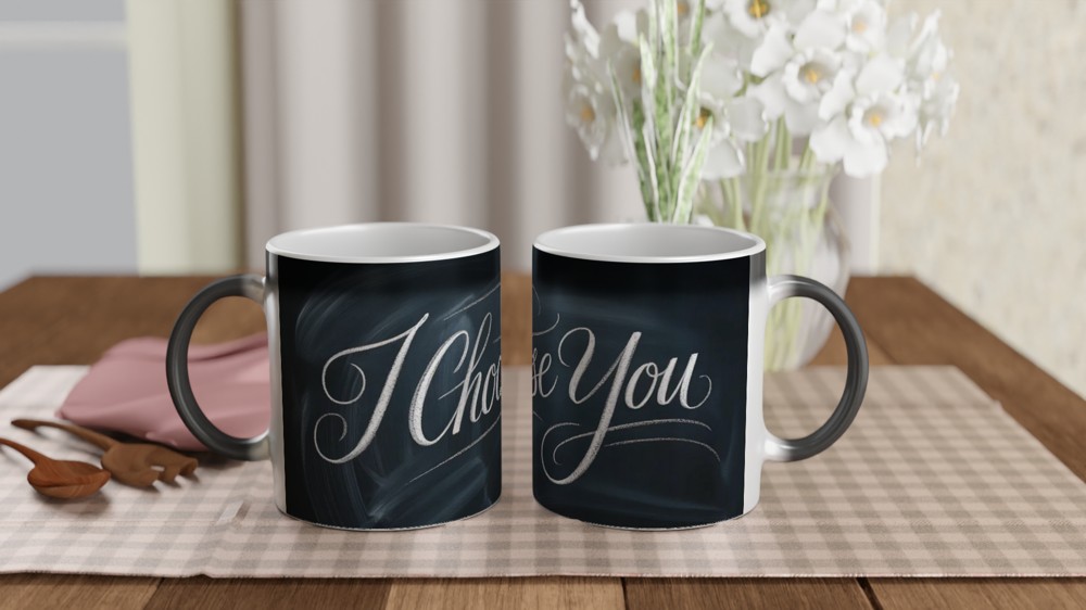 I Choose You Mug | Romantic Anniversary Gift | Valentine's Day Present for Husband or Wife | Chalkboard Style Couple Mug — view 3