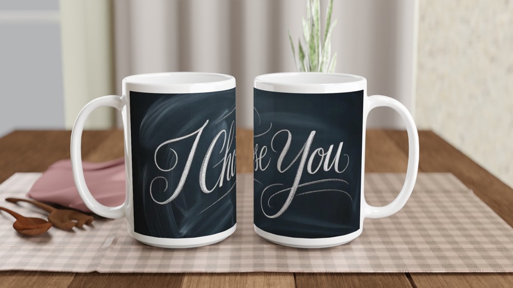 I Choose You Mug | Romantic Anniversary Gift | Valentine's Day Present for Husband or Wife | Chalkboard Style Couple Mug — view 2