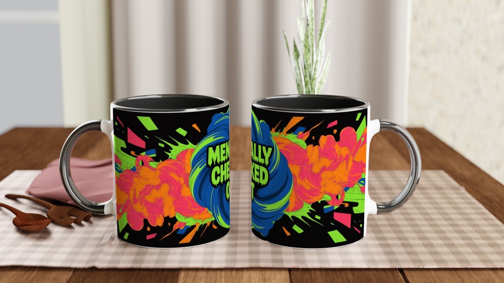 Mentally Checked Out - Neon Graffiti Explosion Mug — view 9