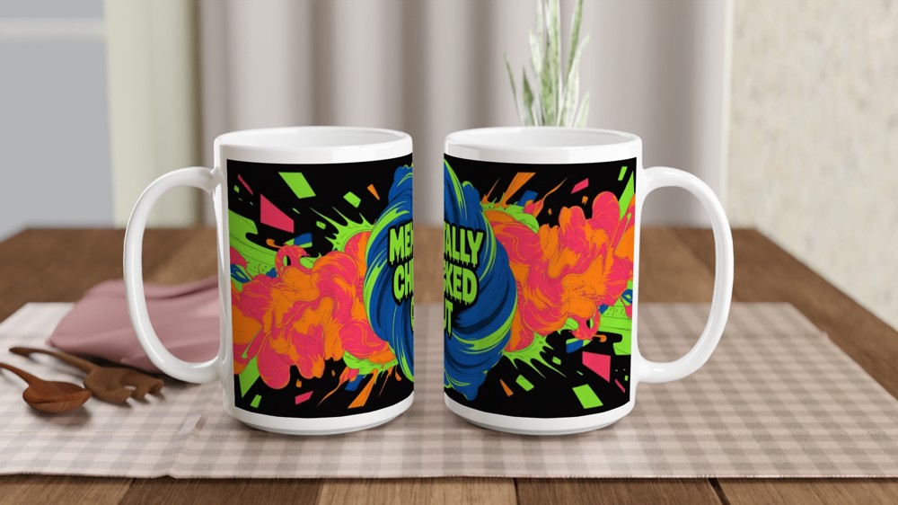 Mentally Checked Out - Neon Graffiti Explosion Mug — view 2