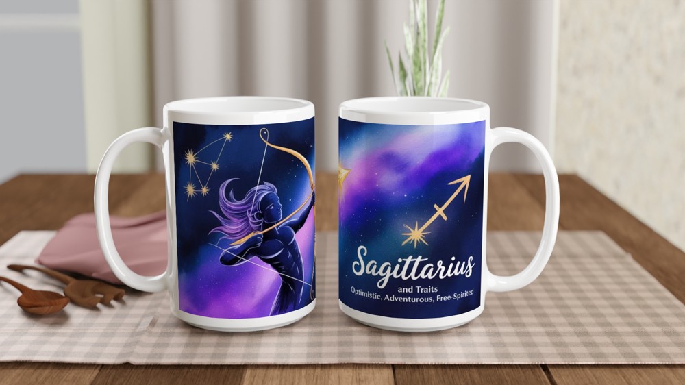 Sagittarius Mug | Zodiac Star Sign Gift | Watercolour Archer Constellation Mug | Astrology Birthday Present for Her or Him — view 2