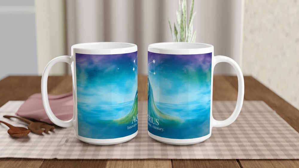 Watercolor Libra Zodiac Constellation and Scales Coffee Mug — view 2