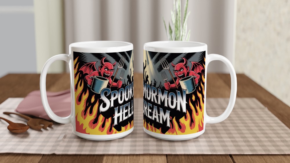 Spooky Mormon Hell Dream Devils and Flames Mug — view 2
