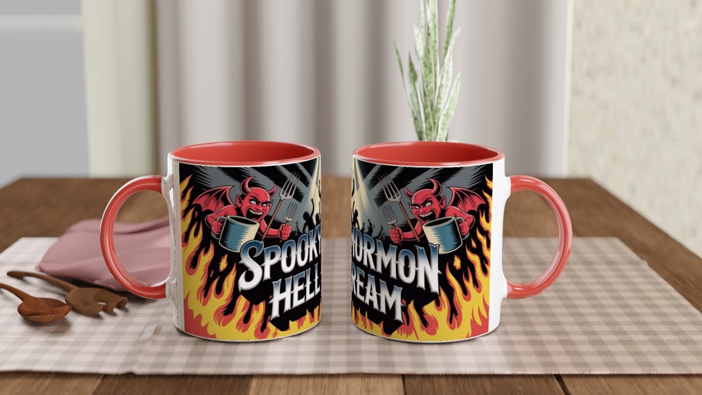 Spooky Mormon Hell Dream Devils and Flames Mug — view 7