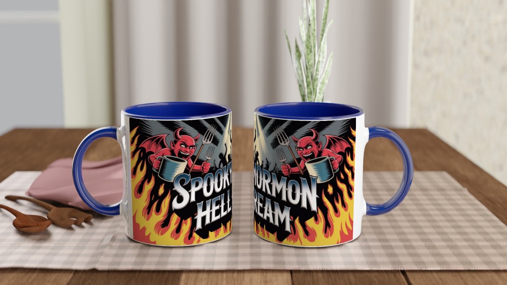 Spooky Mormon Hell Dream Devils and Flames Mug — view 4