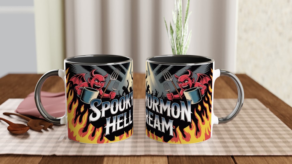 Spooky Mormon Hell Dream Devils and Flames Mug — view 9