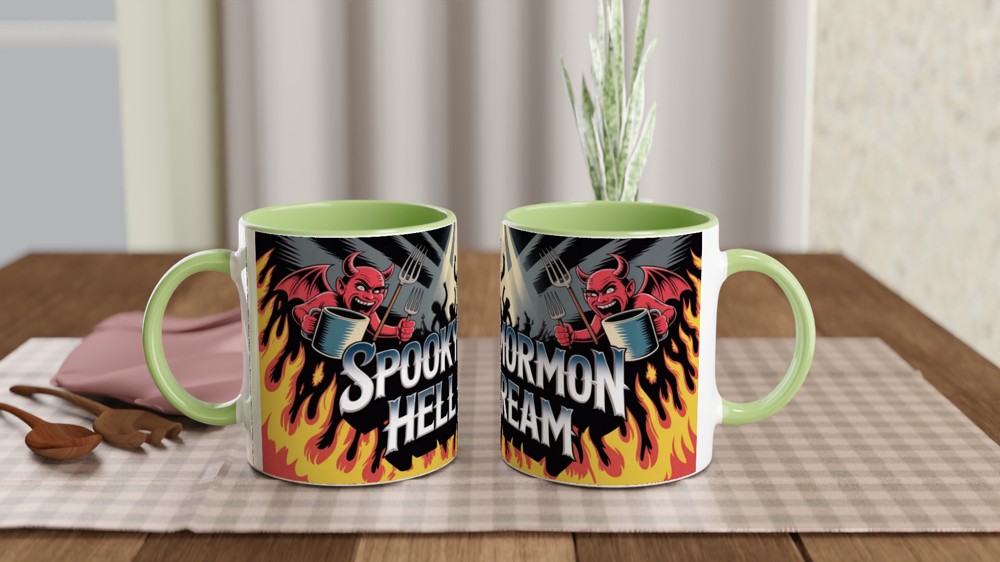 Spooky Mormon Hell Dream Devils and Flames Mug — view 5