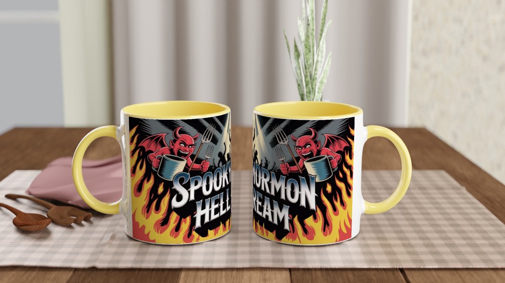 Spooky Mormon Hell Dream Devils and Flames Mug — view 8