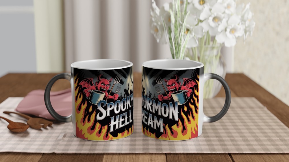 Spooky Mormon Hell Dream Devils and Flames Mug — view 3