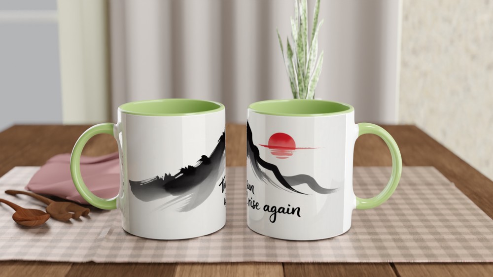 The Sun Will Rise Again - Japanese Ink Brush Mountain Mug — view 5