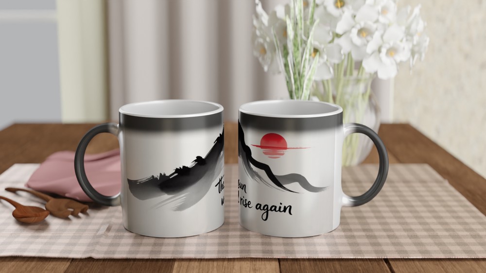 The Sun Will Rise Again - Japanese Ink Brush Mountain Mug — view 3