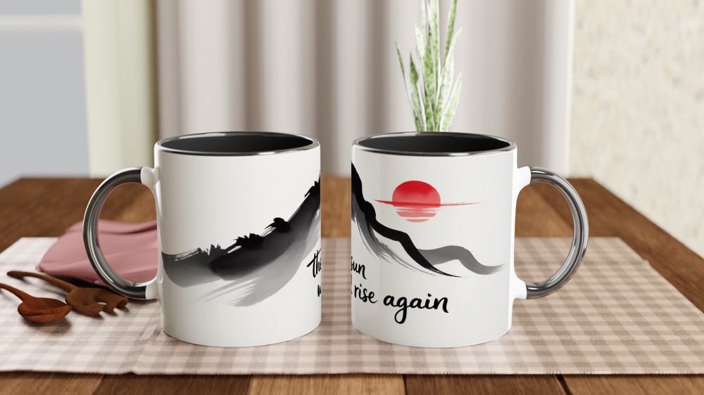 The Sun Will Rise Again - Japanese Ink Brush Mountain Mug — view 9