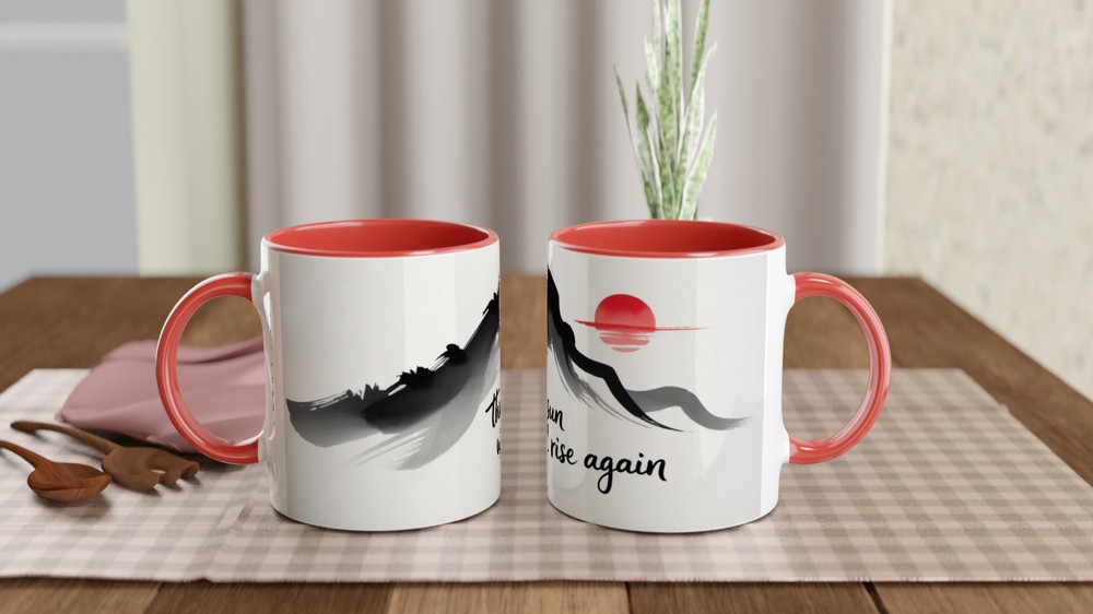The Sun Will Rise Again - Japanese Ink Brush Mountain Mug — view 7