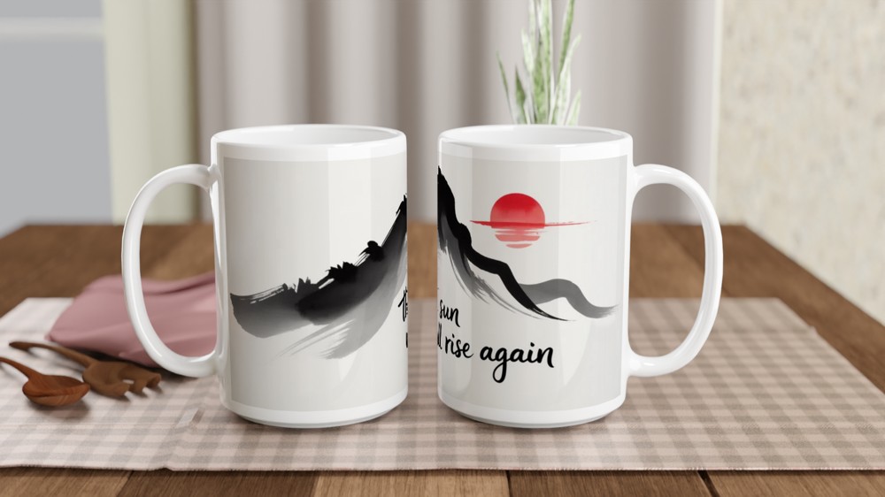 The Sun Will Rise Again - Japanese Ink Brush Mountain Mug — view 2