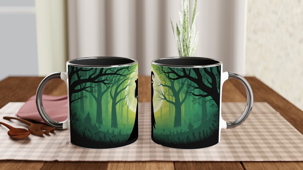 Witch Couple Moonlit Forest Silhouette Mug — view 9