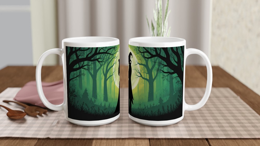 Witch Couple Moonlit Forest Silhouette Mug — view 2