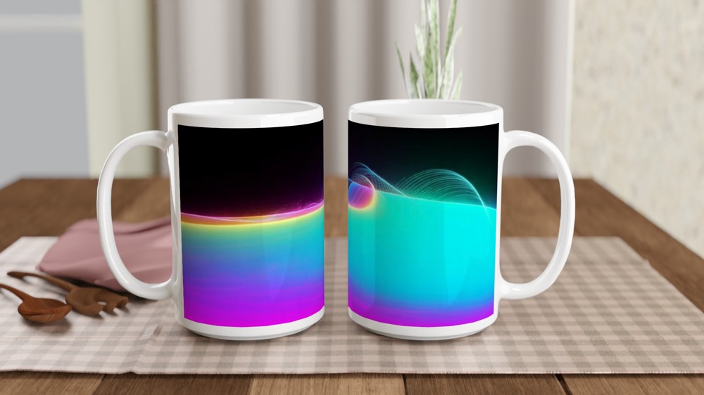 Neon Rainbow Light Waves Abstract Mug — view 2